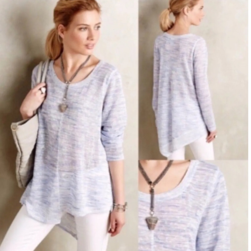 Akemi + Kin Anthropologie Blue Space Dye Asymmetrical Hem Sweater D8